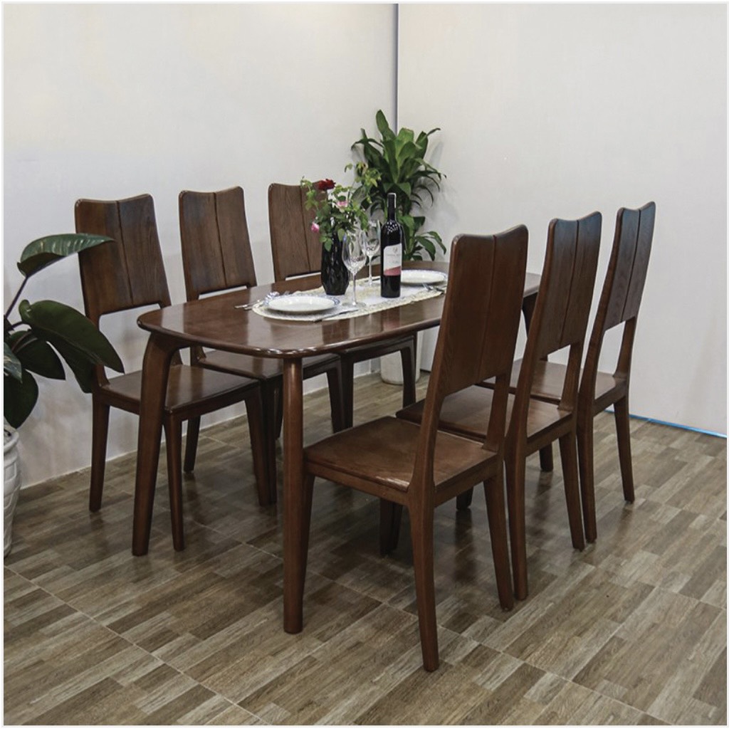 bàn ăn vuông 6 ghế gỗ sồi giá rẻ